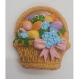 Vintage‎ Hallmark colorful Easter Egg basket w/ bow brooch pin